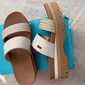Reef Cream and Tan Woven Platform Sandals